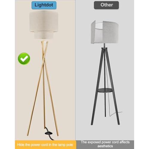 Lightdot Glod Tripod Floor Lamp, Modern Floor Lamps for Living Room, Standing Lamp with Dual Drum, E26 Bulb Included, 67.7" Tall Floor Lamp for Bedroom, Home Office