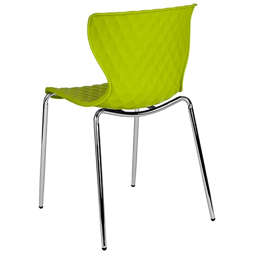 Emma + Oliver Citrus Green Plastic Stack Chair - Contemporary Diamond Quilt, Ergonomic 17W x 20D x 31H