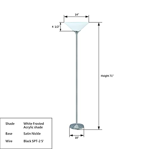 Aspen Creative 45016-11 One-Light Metal Torchiere 71" High Floor Lamp, Satin Nickel