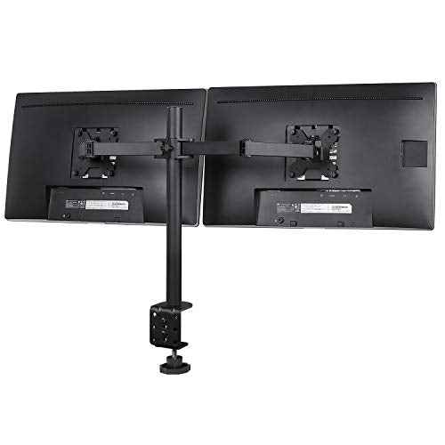 Mount-It! Dual Monitor Mount | Double Monitor Desk Stand | Interchangeable C-Clamp and Grommet Base | Two Heavy Duty Height Adjustable Arms Fit 2 Computer Screens 19 21.5 24 27 32 Inches | VESA 75 100