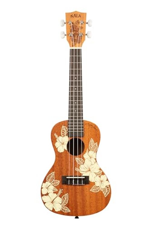 Kala Brand Music Co., 4-String Ukulele, Right, Stained Mahogany with Ivory Graphic, Concert (KA-Hibiscus-C_W/Bag)