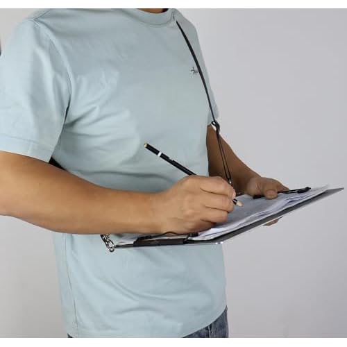 Black Metal Two Clips Clipboards, A4/Letter (9.5 "X12.6) Aluminum Clipboard with Shoulder Strap,Home Restaurant School Hospital Classroom Factory Office Supplies