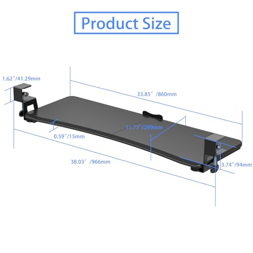 suptek Large Keyboard Tray Under Desk Pull Out with C Clamp Mount, Computer Keyboard & Mouse Tray, 34 (38 Including Clamps) x 11.8 inch Slide-Out Platform Computer Drawer for Typing, Black, DSF1LB