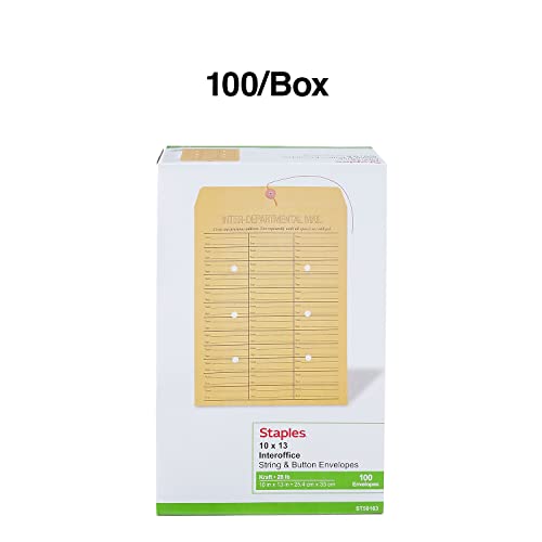 Staples Button & String Inter-Departmental Envelopes 10x13, 100 Pack - Reusable Office Mail