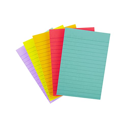 Post-it Super Sticky Lined Notes, 5 Sticky Note Pads, 4x6 in, 2X The Sticking Power, Back to School Supplies for Students, Sticky Notes for Textbooks, Notebooks, and Vertical Surfaces, Bright Colors