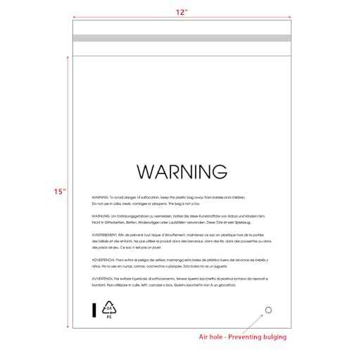 12¡± X 15¡± (100 Count) Clear Poly Bags with Suffocation Warning for Packaging, T Shirts & Mailing - Permanent Adhesive (100 Count 12''x15'')
