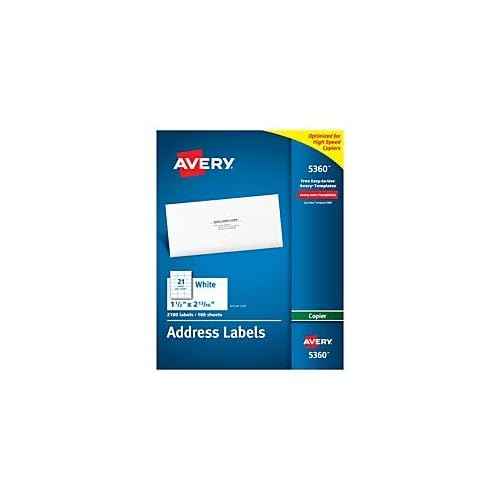 Avery Copier Permanent Address Labels, 5360, 1 1/2" x 2 13/16", White, Pack of 2,100