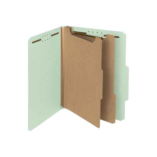 Smead 100% Recycled Pressboard Classification File Folder, 2 Dividers, 2" Expansion, Letter Size, Gray/Green, 10 per Box (14023)