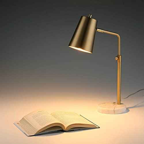 VONLUCE Gold Desk Lamp with LED Bulb Adjustable, Antique Brass Metal Table Lamp Marble Base, Mid Century Modern Reading Lamp Office, 20¡¯¡¯ Industrial Task Lamp Work Lamp for Reading Bedroom
