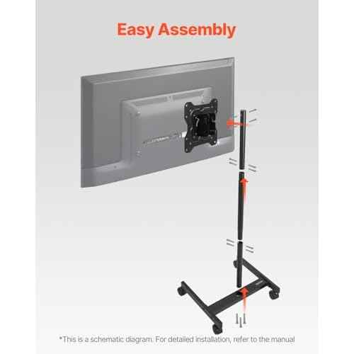 VEVOR Rolling TV Stand, Mobile TV Cart for 17-55 Inch Screens, Portrait to Landscape, Portable TV Stand with Wheels Holds up to 44 lbs for Living Room, Bedroom, Office, Outdoor, Max VESA 200x200mm