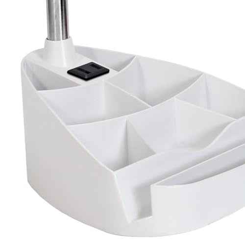 Simple Designs LD1057-WHT-LB 18.5" Gooseneck Organizer Desk Lamp with iPad Tablet Stand Book Holder and Charging Outlet, with LED Bulb, White