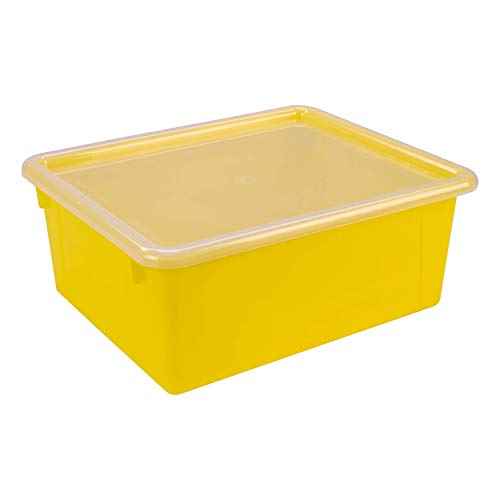Storex Letter Size Deep Storage Tray ? Organizer Bin with Non-Snap Lid for Classroom, Office and Home, Yellow, 5-Pack (62546U05C)