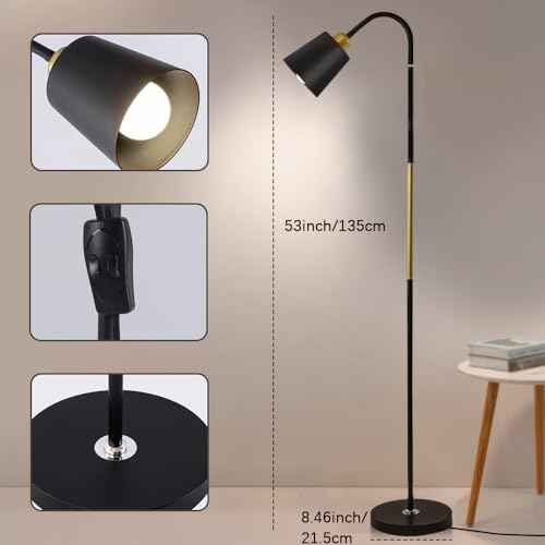 Metal Floor Lamps,3 Color with Adjustable Flexible Gooseneck Standing Lamp,Pole Reading Lamp for Office, Living Room (Black)