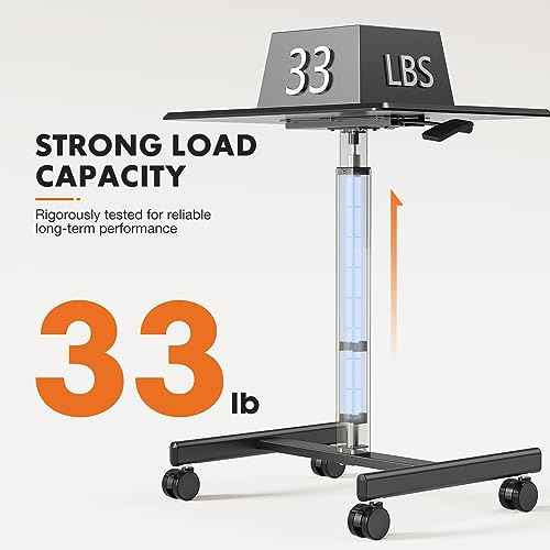 Sweetcrispy Mobile Small Standing Desk - Sit Stand Portable Rolling Laptop Desk with Lockable Wheels, Adjustable Height Computer Workstations, Modern Black