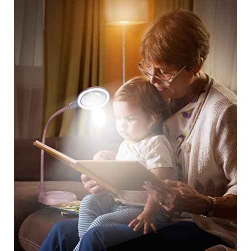 5X Magnifying Lamp with Light and Stand, Hands Free Desk Magnifying Light, LED Work Lamp for Women, Ladies, Kids Reading