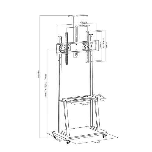 Rolling/Mobile TV Cart with Wheels for 32-65 Inch LCD LED 4K Flat Screen TVs, TV Floor Stand with Shelf Holds Up to 100 lbs | Adjustable Height Trolley Max VESA 600 x 400 mm.