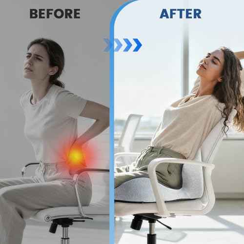 Seat Cushion - Memory Foam Cushion for Office Chair, Lumbar Support Pillow One Piece, for Sciatica & Tailbone Pressure Relief Coccyx Pad for Long Sitting Office Chair, Wheelchair, Home, Office