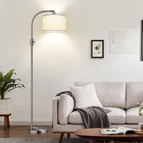 Nintiue Dimmable Floor Lamp, 1200 Lumens LED Edison Bulb Included, Arc Floor Lamps for Living Room Modern Standing Lamp with Linen Shade, ?F1599