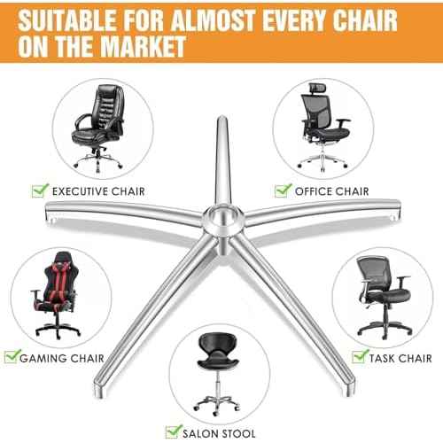 Office Chair Base Replacement (3300 lbs) - Heavy Duty Alloy Office Chair Base Replacement, Office Chair Reinforced Metal Legs, Universal Gas Cylinder and Caster Socket