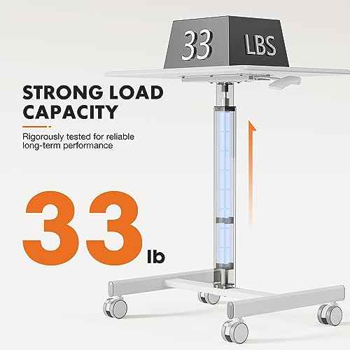 Sweetcrispy Mobile Small Standing Desk - Sit Stand Portable Rolling Laptop Desk with Lockable Wheels, Adjustable Height Computer Workstations, White
