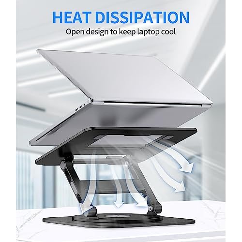Adjustable Laptop Stand with 360 Rotating Base, Stable Computer Stand for Laptop Ergonimic Foldable Laptop Riser for Desk Compatible with MacBook Pro/Air Notebook up to 16 Inches, Black