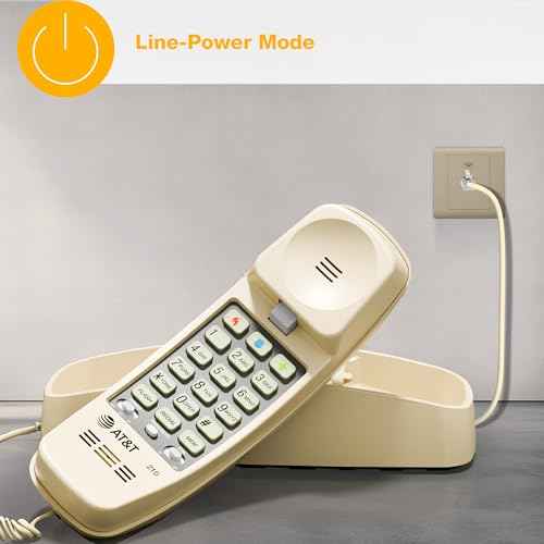 AT&T TRIMLINE 210 Corded Home Phone, No AC Power Required, Improved Easy-Wall-Mount, Lighted Big Button Keypad, 13 SpeedDial Keys, Last Number Redial, Mute, Flash, Volume Control, Beige