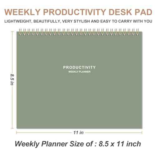 Weekly Productivity Planner - 8.5" x 11" Dashboard Desk Notepad Has 6 Focus Areas to List Tasks for Goals, Projects, Clients, Academic or Meal-Organize Your Daily Work Efficiently, 54 Weeks, Green