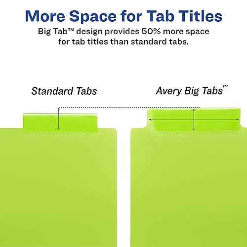 Avery Insertable Plastic Dividers for 3 Ring Binders, 8 Tabs per Set, Big Tabs, Two Pockets, Multicolor Binder Dividers, Works with Sheet Protectors (11903)