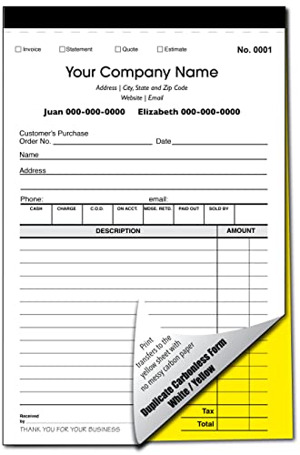 Personalized Duplicate Invoice & Sales Book 2-Pack | Carbonless NCR 50 Sets Each