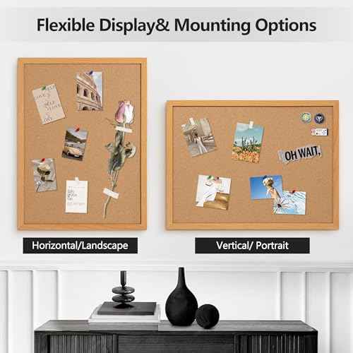 Board2by 2 Pack Cork Board Bulletin Board 20" x 30", Wood Framed Corkboards for Wall Decor, Hanging Office Message Board, Wall Mounted Notice Pin Board with 30 Push Pins for School, Home & Office