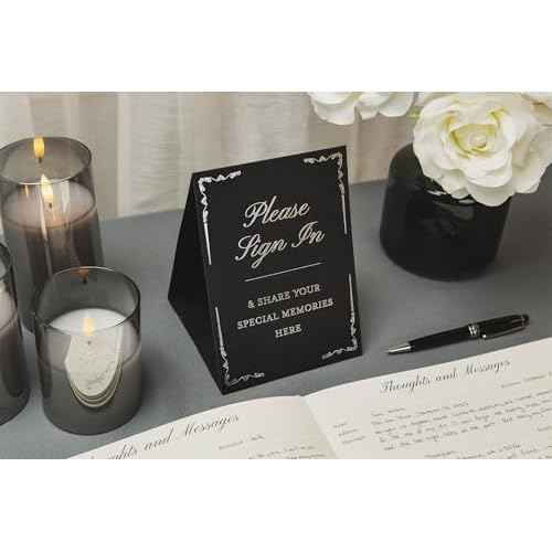 Cross Hardcover Funeral Guest Book - 9.5 x 7 Celebration of Life Guestbook for Memorial Service with 5x7 Paper Sign, Pen, Black Photo Corner Stickers