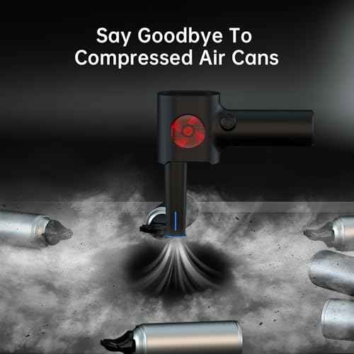 ATEngeus Compressed Air Duster, Stepless Speed Electric Air Duster with Storage Case, Cordless Air Duster with LED Replace Canned Air, 6 Accessories Air Blower, Keyboard Cleaner for Car, PC, Home