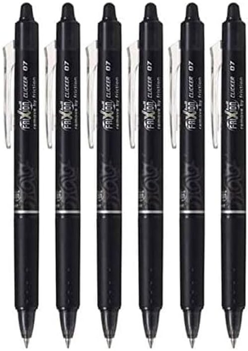 Pilot FriXion Ball Clicker Gel Pen - Retractable & Erasable, Fine Point 0.7mm, Black Ink | 6 Count