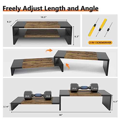 WESTREE Dual Monitor Stand - Riser 2 Shelf Computer with Adjustable Length and Angle, Stands for Monitors, Desktop Organizer PC, Computer, Laptop