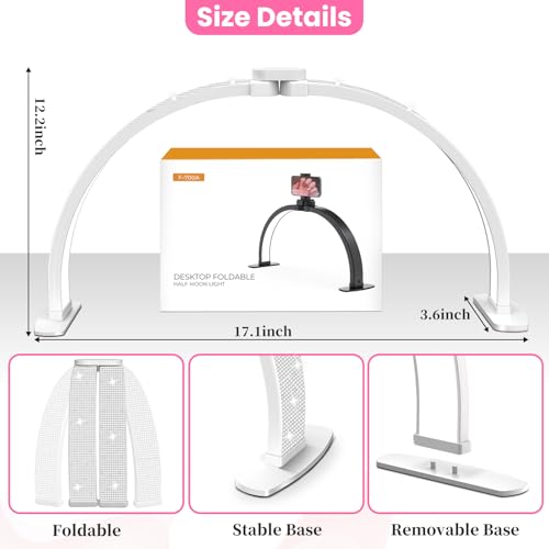 Nail Half Moon Light: Arch Rhinestone LED 29in Moonlight with Phone Holder Stand 3 Light Colors /10 Brightness Levels - Professional Nail Salon Esthetician Media Tech