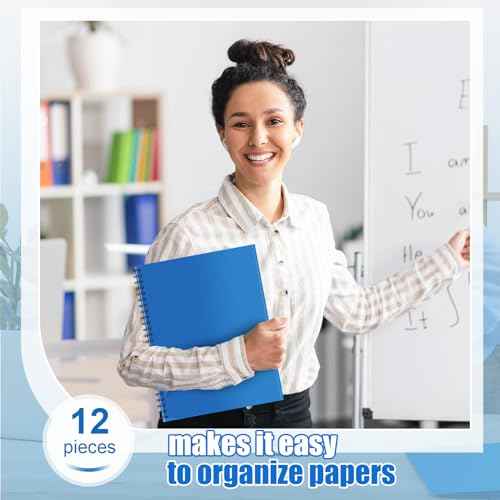 12 Pcs 10 Pocket Folder Bulk Plastic Spiral Project Organizer for Documents Papers Homework Portfolio Folder Binder with Plastic Sleeves School Office Supplies (Blue)