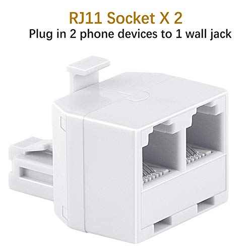 Uvital RJ11 Duplex Wall Jack Adapter Dual Phone Line Splitter Wall Jack Plug 1 to 2 Modular Converter Adapter for Office Home Fax Model Cordless Phone System, White, Wireless (2 Pack)