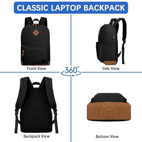 Goloni Classic Backpack with USB Charging Port,Water Resistant Anti-Theft Travel Backpack for Men & Women,Laptop Backpack,Fits 17.3 Inch Laptop,Black