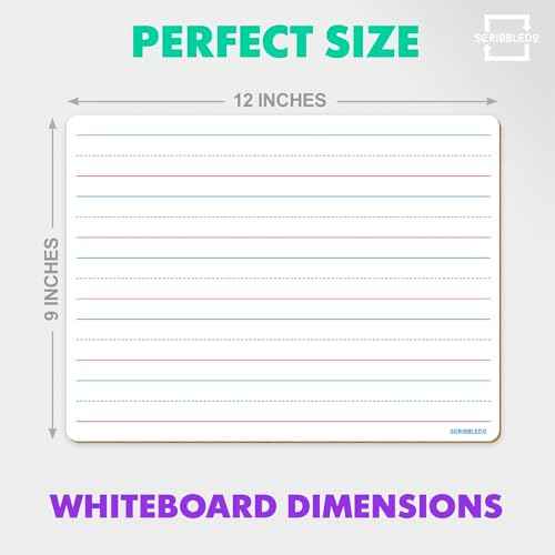 Scribbledo Double Sided Whiteboard Lined Dry Erase Board for Kids Ruled Writing Board Handwriting Practice Small White 9x12 Dry Erase Board with Lines Education Teacher Supplies