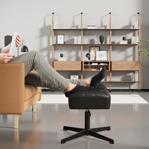 VECELO Under Desk Footrest Black – PU Ergonomic Foot Rest with Height Adjustable Support