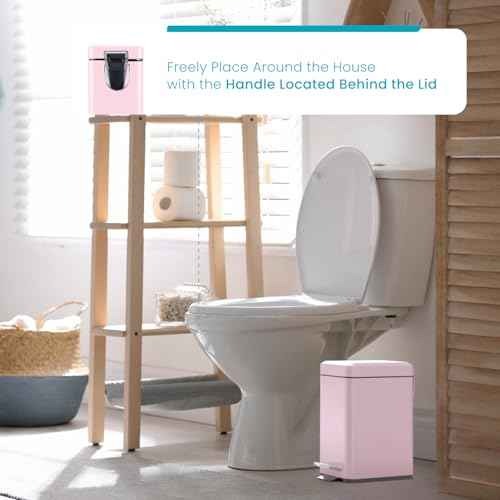 Home Zone Living 1.3 Gallon Small Bathroom Trash Can with Lid and Step Pedal, Stainless Steel Wastebasket with Slim Design for Home and Office, Matte Pink, 5 Liters