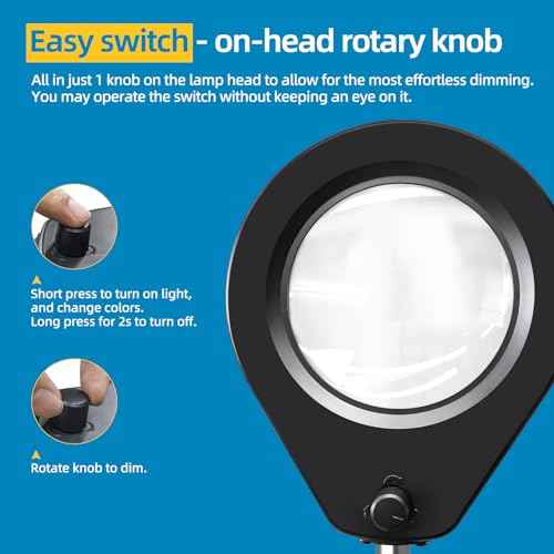 Magnifying Lamp, 10X Illuminated Magnifier Lamp with Internal Spring Swing Arm and Desk Edge Clamp