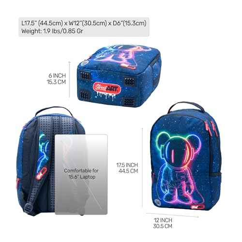streetart Graffiti Backpack Adult,Casual Daypack,Designer Laptop Backpack for 15.6 Inch,Cool Backpack for Unisex (Astro Mikey)