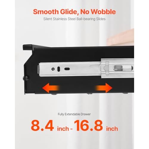 VEVOR Under Desk Drawer Slide Out, 26 inch Under Desk Mounted Pull-out Drawer Attachment, Hidden Under Counter Drawers for office Home Sit Stand Workstation, Black