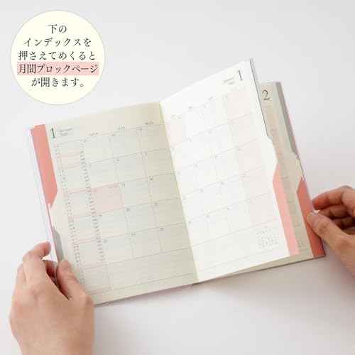 Midori Double Schedule Notebook, 2026, B6, Monthly Limited Edition, Bookmark Included, Progress, Light Pink 22383006 (Starts in October 2025)