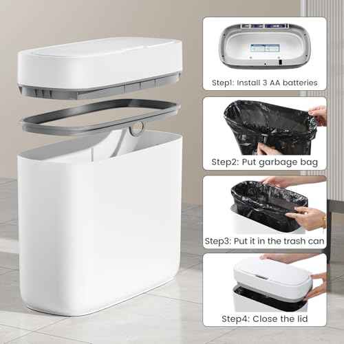 3.5 Gal Motion Sensor Bathroom Trash Can with Lid, Automatic Trash Can Small Smart Garbage Can Touchless, Waterproof Slim Trash Bins for Bedroom Office Kitchen