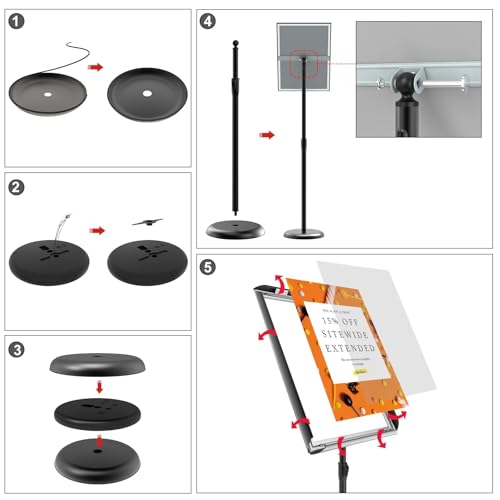 Sign Holder 8.5x11 inch-Adjustable Sign Stand for Display, Floor Standing Sign Holder Stand, Pedestal Heavy Duty Poster Stand with Round Base for Display, Advertisement, and Outdoor (2Pack)