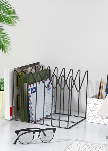 TOPCJ 2 Pack Wire File Organizer for Desk - 8 Sections Desktop File Holder Rack, Rust-Resistant Steel, Black
