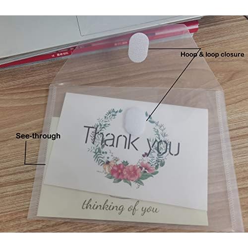 5x7 Small Plastic Envelopes Hook Loop Closure Receipt Storage Holder 100 Pack (clear-100 pack)