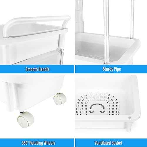 3-Tier Plastic Rolling Organization Utility Cart with Handle and Door, Multi-Functional Storage Trolley for Home and Office (Pocket Door, White)